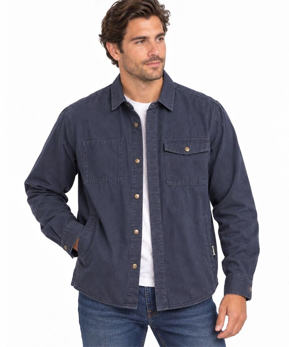 Barbour Men’s Navy Blue Snap Front Shirt Jacket Overshirt Size XL
